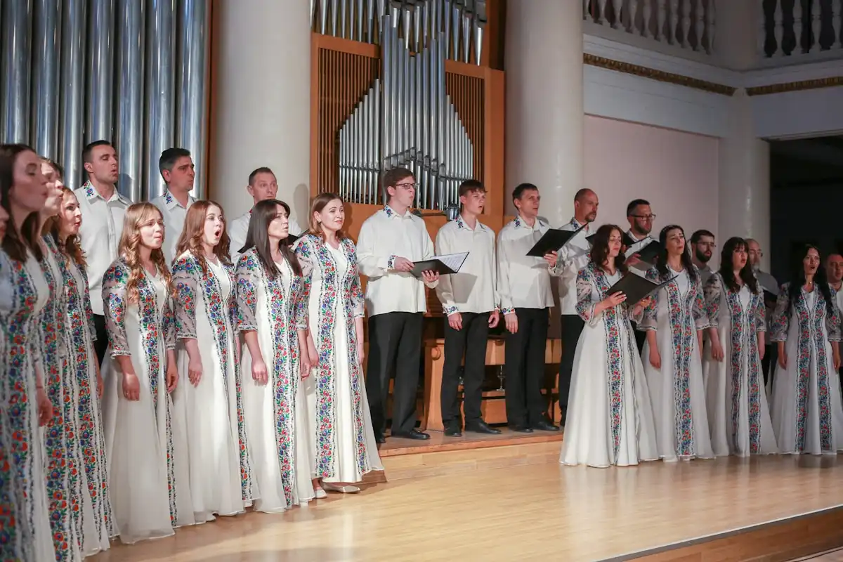 Vocal ensemble rehearsing with the AI instrumental generator