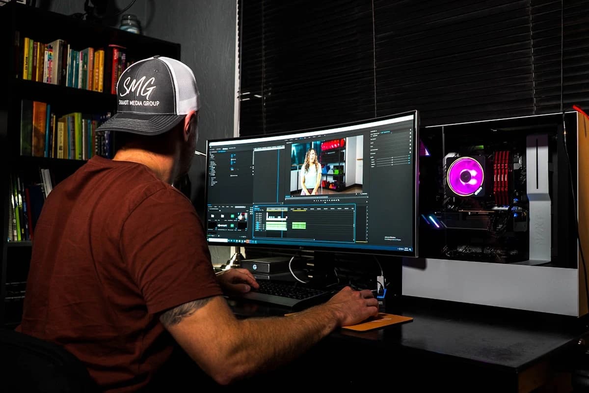 Editing timeline with a music track lined up against video clips