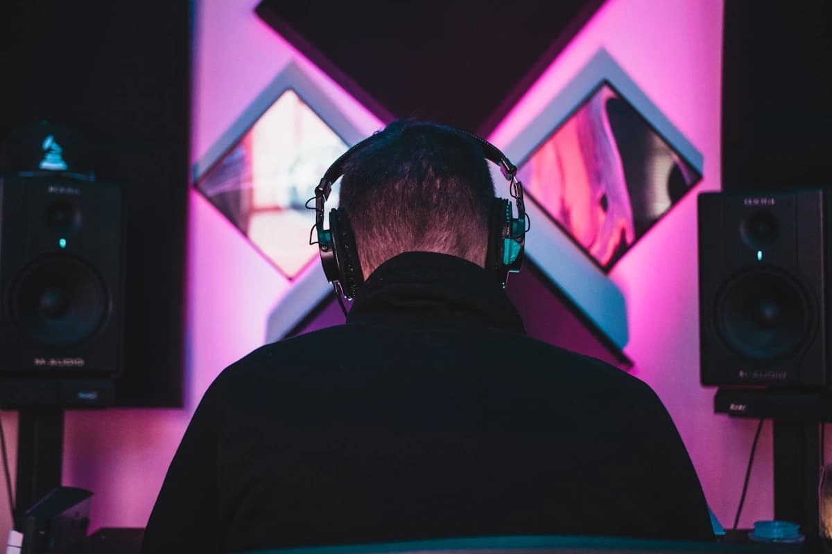 Home recordist tracking a personal song on headphones